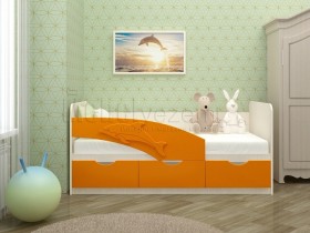 Дельфин-3 Кровать детская 3 ящика без ручек 1.6 Оранжевый глянец в Ачинске - achinsk.katalogmebeli.com | фото