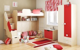 Детская комната Бэрри (Бежевый/Красный/корпус Клен) в Ачинске - achinsk.katalogmebeli.com | фото
