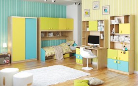 Детская комната Смайли (Желтый/Голубой/Зеленый/корпус Клен) в Ачинске - achinsk.katalogmebeli.com | фото 3
