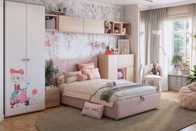 Комплект детской мебели Алина К2 Дуб мария/белый/нежно-розовый велюр в Ачинске - achinsk.katalogmebeli.com | фото