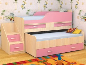 Кровать детская Лесики двухместная 1.8  Дуб молочный/Розовый в Ачинске - achinsk.katalogmebeli.com | фото