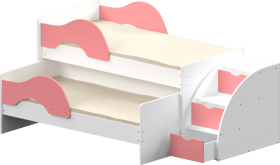 Кровать детская Матрешка выкатная с лестницей  Белый/Розовый в Ачинске - achinsk.katalogmebeli.com | фото