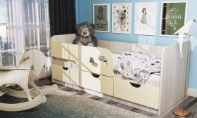 Кровать детская Минима Лего 1,6м (дуб атланта/крем) в Ачинске - achinsk.katalogmebeli.com | фото 1