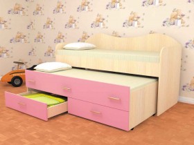 Кровать детская Нимфа двухместная 2.0 Дуб молочный/Розовый в Ачинске - achinsk.katalogmebeli.com | фото