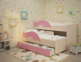 Кровать детская Радуга 1600 Млечный дуб/Розовый в Ачинске - achinsk.katalogmebeli.com | фото