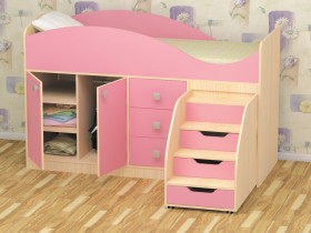 Кровать детская Стрелка 1.8 Дуб молочный/Розовый в Ачинске - achinsk.katalogmebeli.com | фото