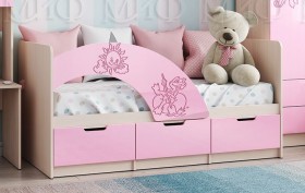 Кровать Юниор-3 ((мульт) розовый металл/дуб беленый) в Ачинске - achinsk.katalogmebeli.com | фото 1