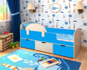 Кровать Малыш-мини с бортиком Дуб молочный/Голубой в Ачинске - achinsk.katalogmebeli.com | фото