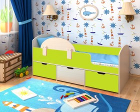 Кровать Малыш-мини с бортиком Дуб молочный/Лайм в Ачинске - achinsk.katalogmebeli.com | фото