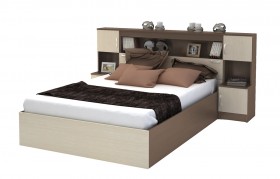 Кровать с прикроватным блоком КР 552 Спальня Basya (шимо темный/шимо светлый) в Ачинске - achinsk.katalogmebeli.com | фото