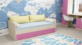 Кровать с выкатными ящиками Дуб Молочный/Розовый в Ачинске - achinsk.katalogmebeli.com | фото