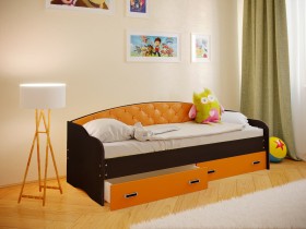 Кровать Софа-7 с мягкой спинкой (800х2000) Венге/Оранжевый в Ачинске - achinsk.katalogmebeli.com | фото