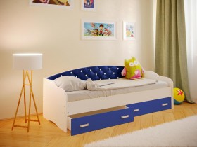 Кровать Софа-7 с мягкой спинкой со стразами (800х2000) Белый/Синий в Ачинске - achinsk.katalogmebeli.com | фото