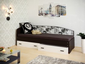 Кровать Софа-9 с мягкой спинкой с рисунком Милана (900х1900) Венге/Белый в Ачинске - achinsk.katalogmebeli.com | фото