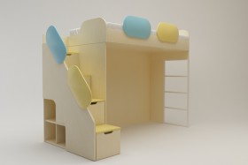 Кровать Смайли (второй ярус с лестницей/Желтый/Зеленый/Клен) в Ачинске - achinsk.katalogmebeli.com | фото