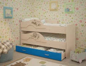 Кровать выкатная Радуга-Сафари детская 1600 Млечный дуб/Голубой в Ачинске - achinsk.katalogmebeli.com | фото