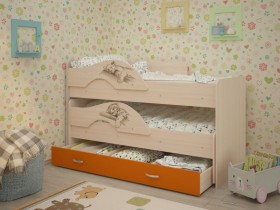 Кровать выкатная Радуга-Сафари детская 1600 Млечный дуб/Оранжевый в Ачинске - achinsk.katalogmebeli.com | фото