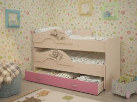 Кровать выкатная Радуга-Сафари детская 1600 Млечный дуб/Розовый в Ачинске - achinsk.katalogmebeli.com | фото