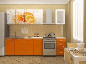 Кухонный гарнитур 1,8м Апельсин (Белый/Оранжевый металлик/Фотопечать апельсин) в Ачинске - achinsk.katalogmebeli.com | фото