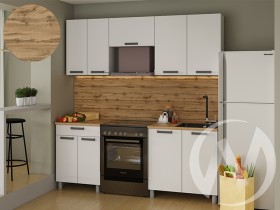 Кухня Кьяра 2.0 м с окапом (белый/карбон фарфор/26мм/дуб вотан) в Ачинске - achinsk.katalogmebeli.com | фото