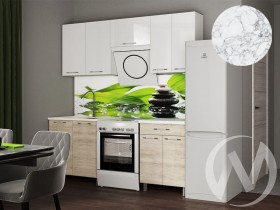 Кухня Нора 2.0м (корпус белый/белый, дуб шале светлый) 26мм мрамор итальянский в Ачинске - achinsk.katalogmebeli.com | фото