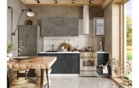 Кухонный гарнитур Нувель 1800мм белый/бетон коричневый/бетон черный в Ачинске - achinsk.katalogmebeli.com | фото