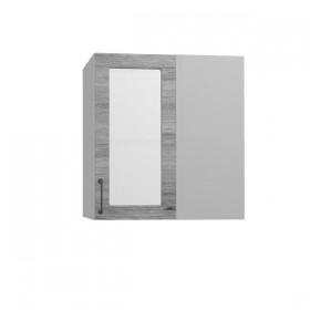 Лофт ПУС 650 шкаф верхний угловой со стеклом (Дуб майский/корпус Серый) в Ачинске - achinsk.katalogmebeli.com | фото