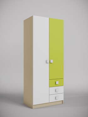 Шкаф 2-х створчатый с ящиками Эппл (Зеленый/Белый/корпус Клен) в Ачинске - achinsk.katalogmebeli.com | фото