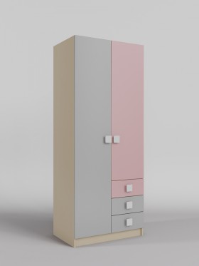 Шкаф 2-х створчатый с ящиками Грэйси (Розовый/Серый/корпус Клен) в Ачинске - achinsk.katalogmebeli.com | фото