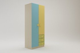 Шкаф 2-х створчатый с ящиками Смайли (Желтый/Голубой/Зеленый/корпус Клен) в Ачинске - achinsk.katalogmebeli.com | фото