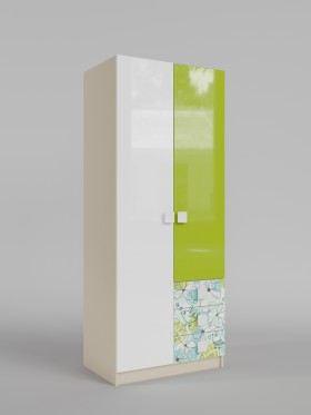 Шкаф 2-х створчатый с ящиками Твит (Белый/Зеленый/корпус Клен) в Ачинске - achinsk.katalogmebeli.com | фото