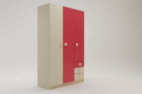 Шкаф 3-х створчатый с ящиками Бэрри (Бежевый/Красный/корпус Клен) в Ачинске - achinsk.katalogmebeli.com | фото