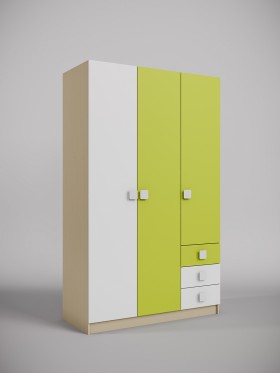 Шкаф 3-х створчатый с ящиками Эппл (Зеленый/Белый/корпус Клен) в Ачинске - achinsk.katalogmebeli.com | фото