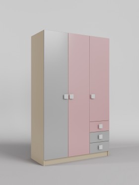 Шкаф 3-х створчатый с ящиками Грэйси (Розовый/Серый/корпус Клен) в Ачинске - achinsk.katalogmebeli.com | фото