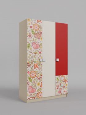 Шкаф 3-х створчатый с ящиками Ретвит (Бежевый/Красный/корпус Клен) в Ачинске - achinsk.katalogmebeli.com | фото