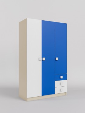 Шкаф 3-х створчатый с ящиками Скай (Синий/Белый/корпус Клен) в Ачинске - achinsk.katalogmebeli.com | фото