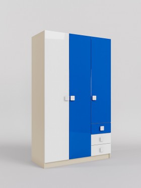 Шкаф 3-х створчатый с ящиками Скай люкс (Синий/Белый/корпус Клен) в Ачинске - achinsk.katalogmebeli.com | фото