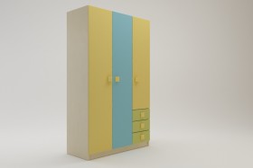 Шкаф 3-х створчатый с ящиками Смайли (Желтый/Голубой/Зеленый/корпус Клен) в Ачинске - achinsk.katalogmebeli.com | фото