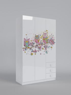 Шкаф 3-х створчатый с ящиками Совушки (Белый/корпус Выбеленное дерево) в Ачинске - achinsk.katalogmebeli.com | фото