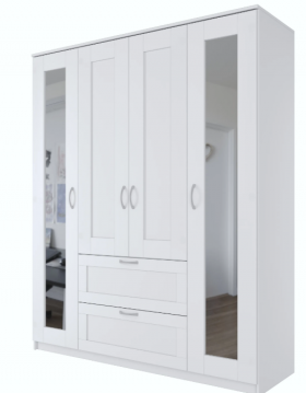 Шкаф четырехдверный Сириус с 2 зеркалами и 2 ящиками белый в Ачинске - achinsk.katalogmebeli.com | фото