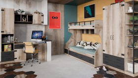 Шкаф для одежды комбинированный «Окланд» (Фон Черный/Дуб Делано) Распродажа в Ачинске - achinsk.katalogmebeli.com | фото 4