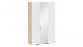Шкаф комбинированный с 2 глухими и 1 зеркальной дверями правый «Эмбер» Яблоня Беллуно/Белый глянец в Ачинске - achinsk.katalogmebeli.com | фото