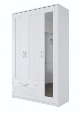 Шкаф трехдверный Сириус с зеркалом и 1 ящиком белый в Ачинске - achinsk.katalogmebeli.com | фото 1