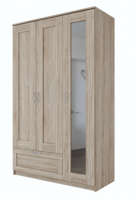 Шкаф трехдверный Сириус с зеркалом и 1 ящиком дуб сонома в Ачинске - achinsk.katalogmebeli.com | фото 1