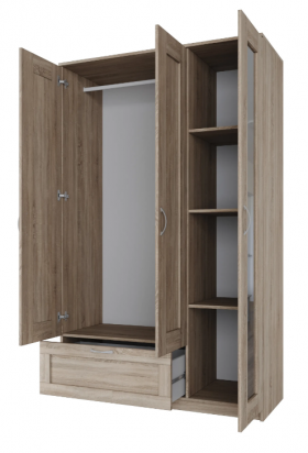 Шкаф трехдверный Сириус с зеркалом и 1 ящиком дуб сонома в Ачинске - achinsk.katalogmebeli.com | фото 3