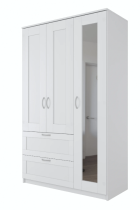 Шкаф трехдверный Сириус с зеркалом и 2 ящиками белый в Ачинске - achinsk.katalogmebeli.com | фото