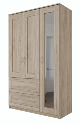 Шкаф трехдверный Сириус с зеркалом и 2 ящиками дуб сонома в Ачинске - achinsk.katalogmebeli.com | фото
