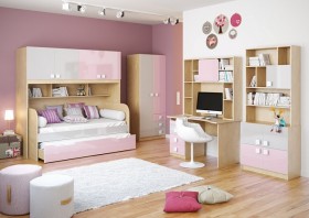 Система хранения над кроватью Грэйси (Розовый/Серый/корпус Клен) в Ачинске - achinsk.katalogmebeli.com | фото 3