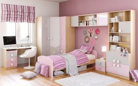 Система хранения над кроватью Грэйси (Розовый/Серый/корпус Клен) в Ачинске - achinsk.katalogmebeli.com | фото 5